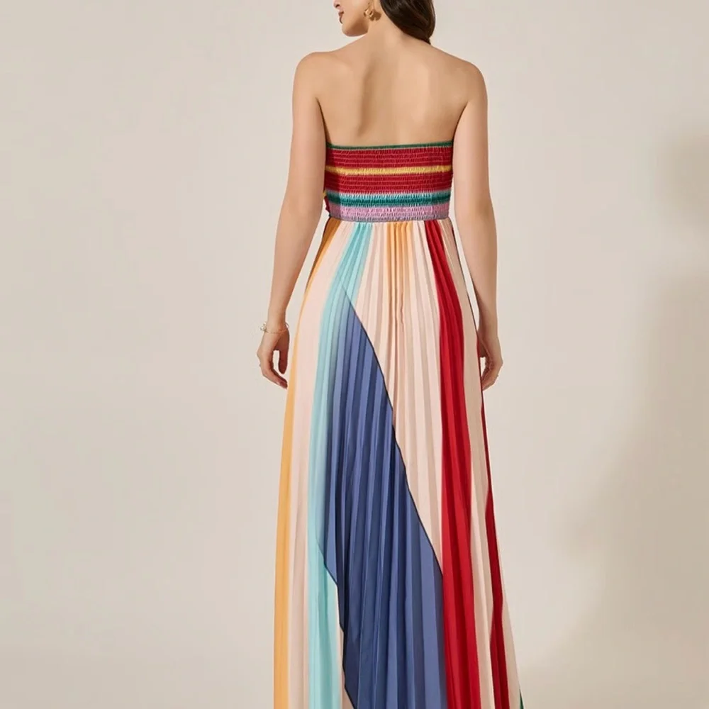 Color Block Pleated
Strapless A-Line Maxi Dress  size S/M - Picture 2 of 6